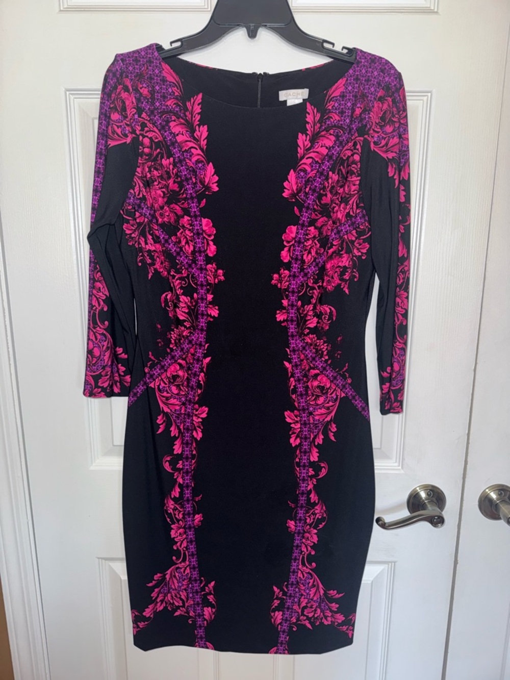 Cache Black Dress with Hot Pink Floral Print